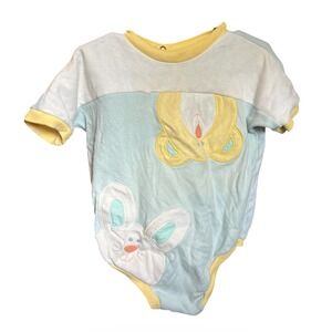 Vintage Little Me 90s Baby Bodysuit 9 Months Blue Yellow Bunny Bear Made in USA